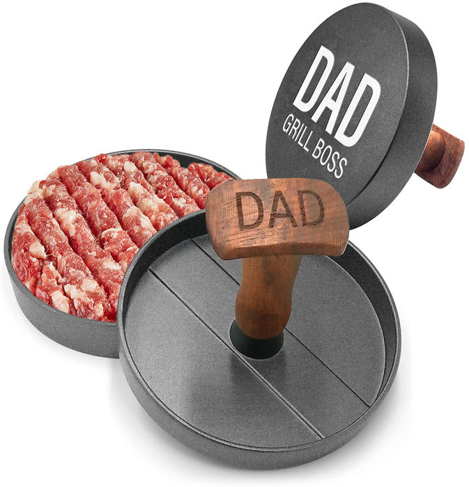 GALVANOX Grilling Gift for Dad, Non-Stick Hamburger Press Patty Maker, Aluminum BBQ Burger Mold “Dad Grill Boss” for Fathers Day/Birthday Boxed - Grill Parts America