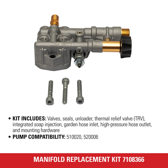 Simpson Cleaning 7108366 Manifold Replacement Kit for OEM Technologies 510020 and 520006 Axial Cam Pressure Washer Pump, Multi - Grill Parts America