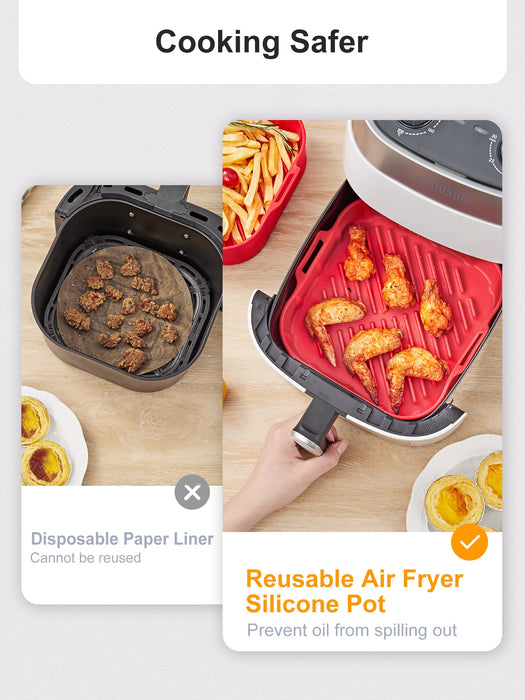 SMARTAKE Air Fryer Silicone Liner, 8.1 Inch Heavy-Duty Air Fryer Pot, Extra Thick & Easy Cleaning, Food-Grade Reusable Durable Air Fryer Basket Accessories, 8.1x8.1x2 Inch for 5-6QT, Square - Grey - Grill Parts America