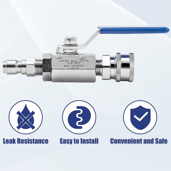 JOEJET High Pressure Washer Ball Valve Kit, 3/8" Quick Connect Ball Valve for Power Washer Hose, 5000 PSI - Grill Parts America