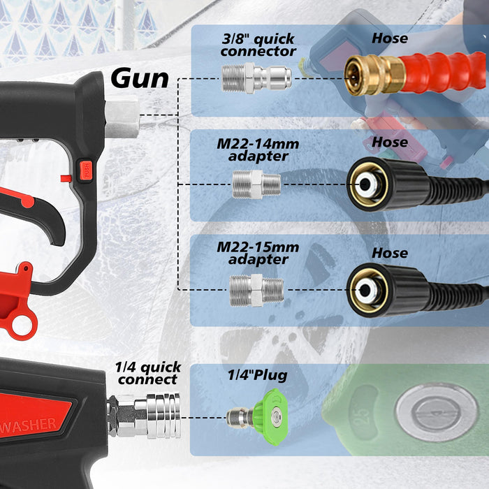 RIDGE WASHER Pressure Washer Gun 5000 PSI with Nozzle Bracket, 12 GPM, Power Washer Trigger Gun with 1/4" Quick Connector, 360° Swivel 3/8'' NPT Thread, M22-14mm and M22-15mm Fitting - Grill Parts America
