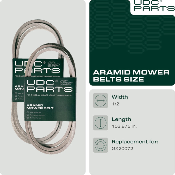 UDC Parts Mower Deck Belt GX20072 / Kevlar Cord / 103.875 inches/for John Deere GY20570 L 100 130 1742 D 100 110 120 130 X 110 125 145 LA 105 L107 L108 L110 - Grill Parts America