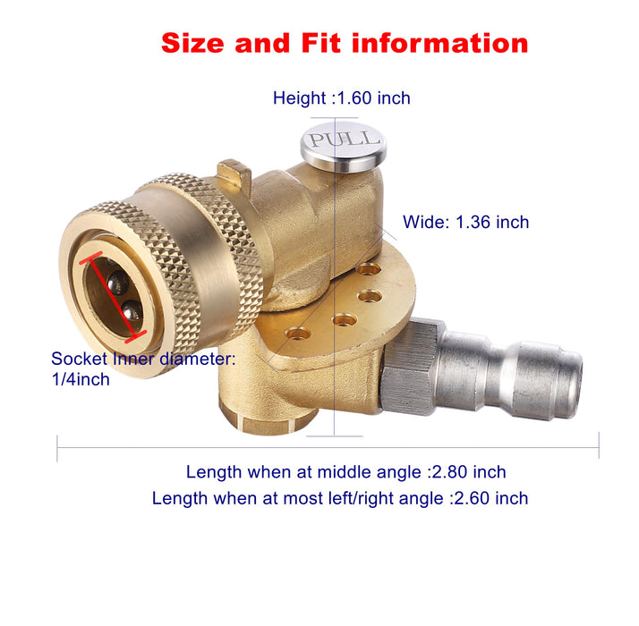 Meteor Blast Quick Connecting Pivoting Brass Coupler Attachment 120 Degree with 5 Angles and Safety Lock for Pressure Washer Spray Nozzle, Cleaning Hard to Reach Area Max 5000 PSI 1/4 Inch Plug - Grill Parts America