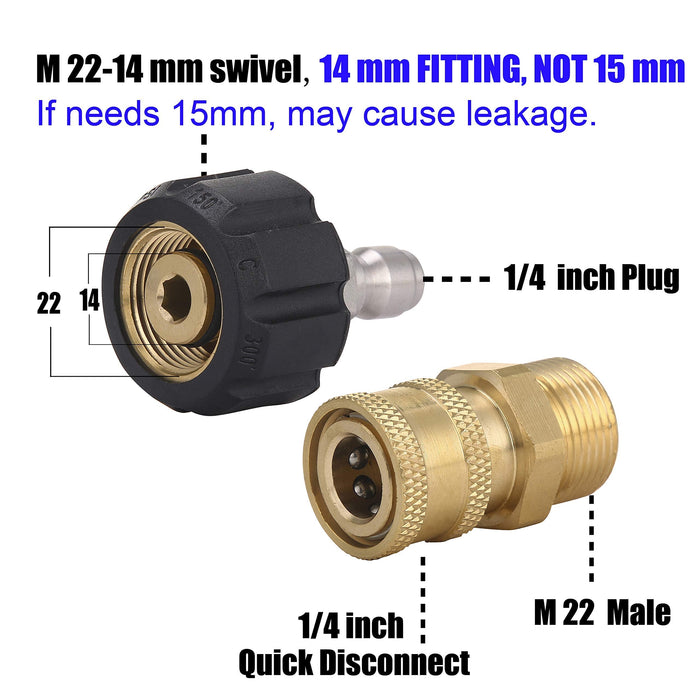 M MINGLE Pressure Washer Adapter Set, Quick Connect Gun to Wand, M22 14mm to 1/4 Inch - Grill Parts America