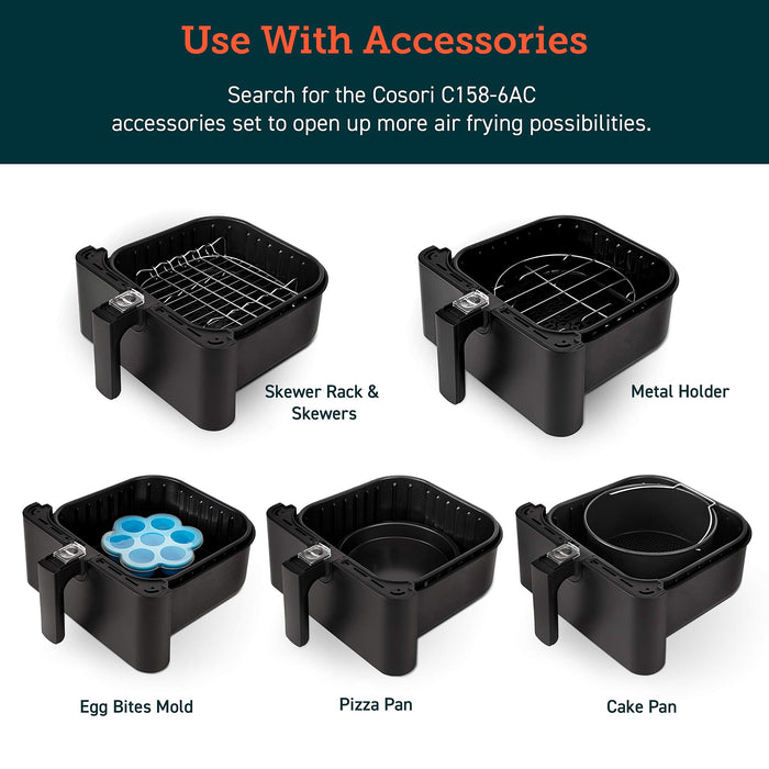 COSORI Air Fryer Accessories, Replacement 5.8QT Original Basket For COSORI CP358-AF, CS358-AF Air Fryers, Non-Stick, Dishwasher-Safe, CAF-P582B, Black - Grill Parts America