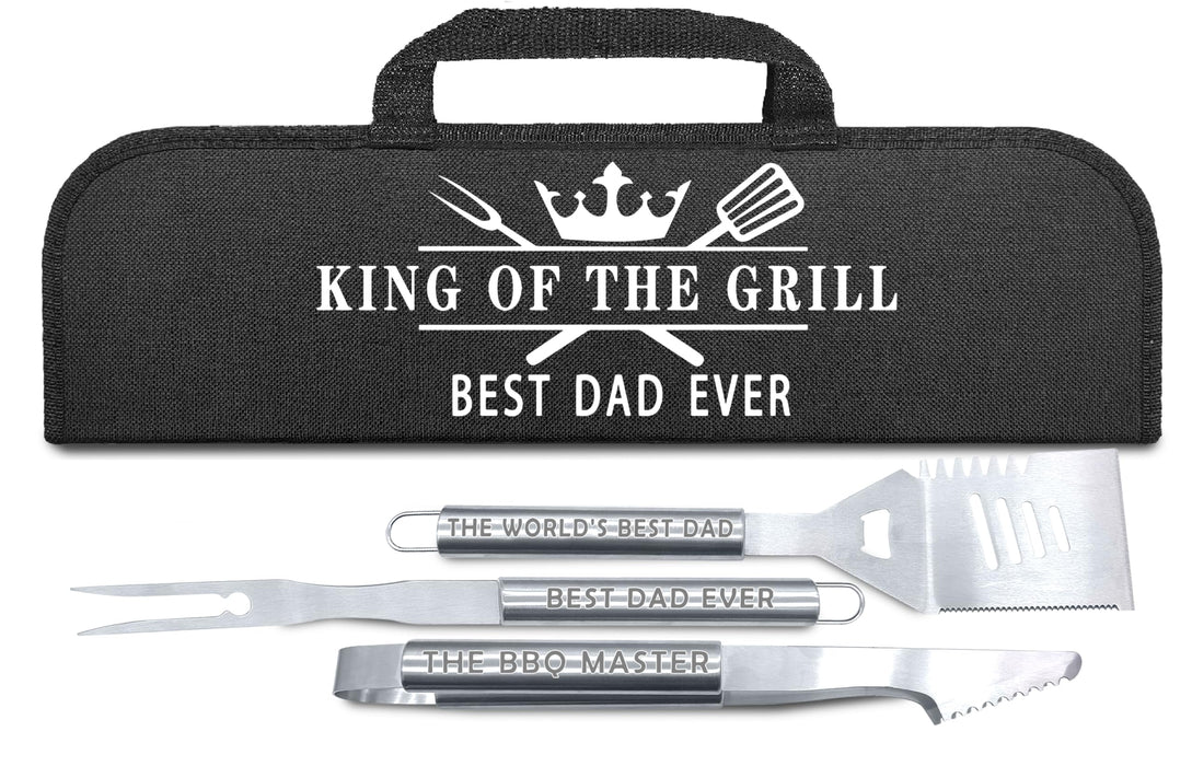 Birthday Gifts for Dad, Cool BBQ Grill Gift for Dad Christmas Retirement Congratulations Get Well Soon, Unique Dad Gifts from Daughter Son Kids, Gift for Men Father Stainless Steel Tool Set 3 & Bag - Grill Parts America