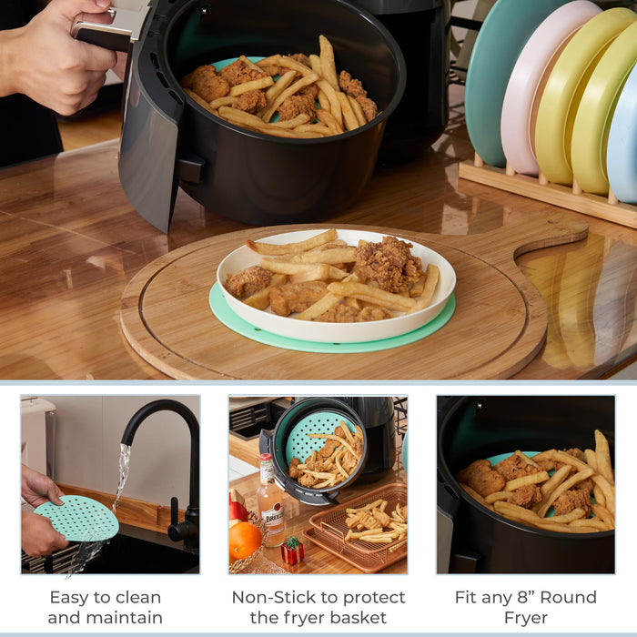 Reusable Air Fryer Silicone Liners - Pack of 3 Round & Flexible Air Fryer Liner Mats for Ninja AF101 4QT Air Fryer, Non Stick Non Slip & Waterproof Silicone Fryer Tray for Oven - 8 in round - Grill Parts America