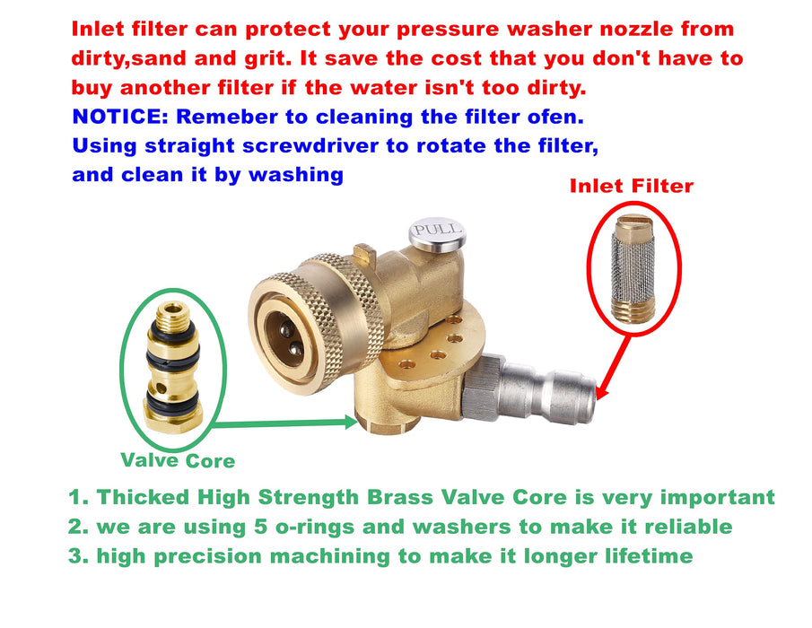 Meteor Blast Quick Connecting Pivoting Brass Coupler Attachment 120 Degree with 5 Angles and Safety Lock for Pressure Washer Spray Nozzle, Cleaning Hard to Reach Area Max 5000 PSI 1/4 Inch Plug - Grill Parts America