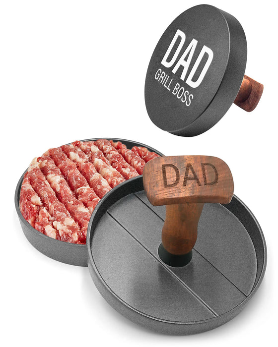 GALVANOX Grilling Gift for Dad, Non-Stick Hamburger Press Patty Maker, Aluminum BBQ Burger Mold “Dad Grill Boss” for Fathers Day/Birthday Boxed - Grill Parts America