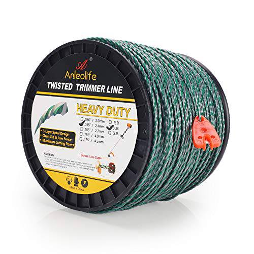 A ANLEOLIFE 3-Pound Heavy Duty Twisted .095-inch-by-1181-ft Dual Core String Spiral Trimmer Line Spool,with Bonus Line Cutter - Grill Parts America