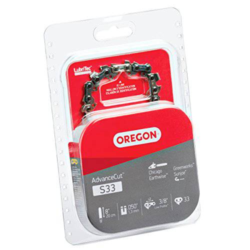 Oregon S33 AdvanceCut 8-Inch Chainsaw Chain Fits Chicago, Earthwise, Greenworks, Sun Joe, 8", Grey - Grill Parts America