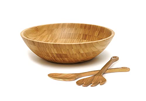 Lipper International Bamboo Wood Salad Bowls with Server Utensils, 7-Piece Set - Grill Parts America