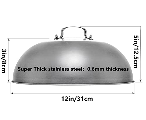 Griddle Accessories - Heavy Duty 12 Inch Round Basting Cover - Stainless Steel - Cheese Melting Dome and Steaming Cover - Best for Use in Flat Top Grill Cooking Indoor or Outdoor, 0.6mm Thickness - Grill Parts America