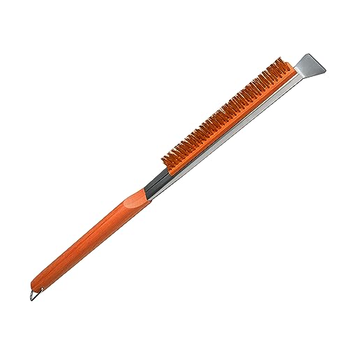 SupMaka Pizza Oven Brush, 22” Pizza Stone Brush - Grill Cleaning Brush with Scraper, Grill Brush Wood Handle & Brass Bristles, Pizza Oven Accessories for Outdoor BBQ, (Vibrant Orange) - Grill Parts America