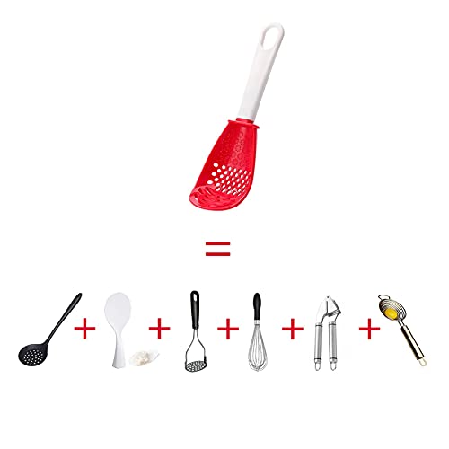 Ouboda 6 in 1 Multifunctional cooking gadgets, 356°F Heat Resistant kitchen gadgets, Egg Separator, Cooking, Draining, Mashing, Grating, Cooking spoon red - Grill Parts America