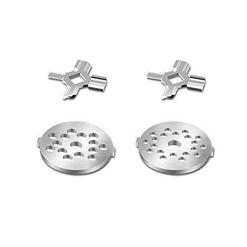 Antree Stainless Steel Meat Grinder Plate Discs/Grinding Blades for for KitchenAid Stand Mixer Food Grinder Attachment(FGA), 2 sharp blades and 2 cutting plates ( coarse and fine ) - Kitchen Parts America