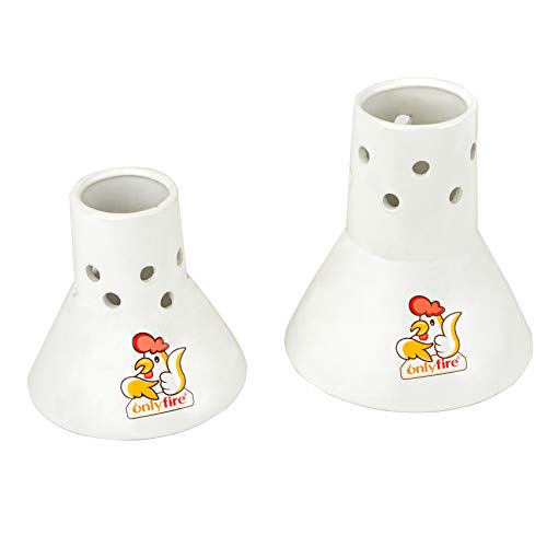 only fire Ceramic Steamer Beer Can Chicken Holder Turkey Roaster Rack for Oven or Grill Barbecue Accessories, Set of 2 (Large+Small) - Grill Parts America