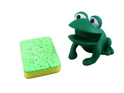 Animal Shape Novelty Kitchen Sponge Holder and Sponge Choice of Frog or Duck (Green Frog) - Grill Parts America