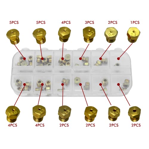 MCAMPAS Range Stove Oven Orifice Conversion Kit Propane Lp Natural Gas Brass Jet Burner Nozzle Replacement Parts M6x0.75 mm Gas Spray Tip 0.3/0.4/0/7/0.8/0.9/1.0/1.1/1.2/1.5/1.7/1.9mm Total 36PCS - Grill Parts America