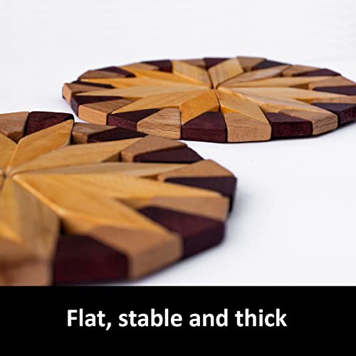 ECOSALL Natural Wood Trivets for Hot Dishes, Table and Kitchen Counter Set of 2 – Sturdy and Durable 7-inch Wooden Kitchen Hot Pads. Festive Design Table Décor – Housewarming and Kitchen Gift Idea - Kitchen Parts America