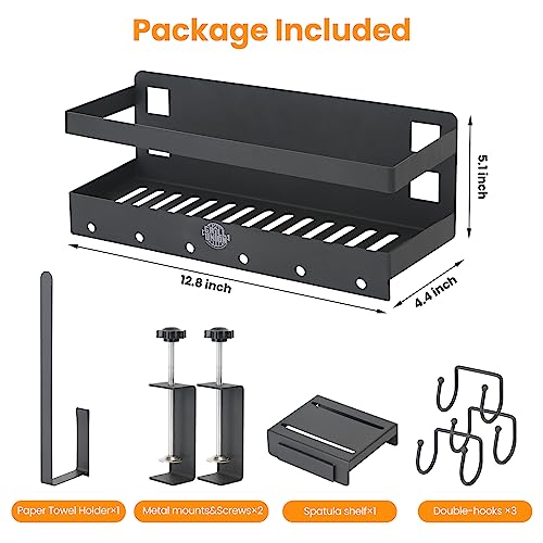 Grill Griddle Caddy for Blackstone Griddle Accessories Storage, Space Saving Grill Accessories Tool Holder, BBQ Accessories Organizer Box for 28'' 36'' Blackstone Griddle, No Drill (w/spatula shelf) - Grill Parts America