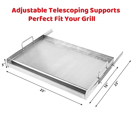 Utheer 25" x 16" Flat Top Cooking Griddle, 304 Stainless Steel Griddle Grill with Retractable Stand Accommodates Different Size of Grill, Stove Top Griddle for Weber, Charbroil, Nexgrill Gas Grill - Grill Parts America