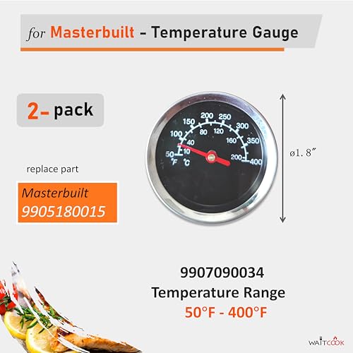 2-Pack Grill Thermometer Temperature Gauge Replacement for Masterbuilt MB20070210/20070210 mes 35b Analog Electric Smoker Grill - Grill Parts America