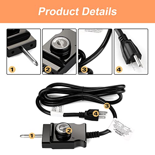 WADEO Adjustable Thermostat Probe Control Cord for Masterbuilt Smokers Cord Replacement.(15A Max, 110V) - Grill Parts America