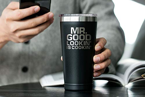 Grill Gifts for Men - BBQ Gifts for Men - Mr Good Lookin' is Cookin' - 30 oz Black Tumbler w/Lid - Grill Parts America