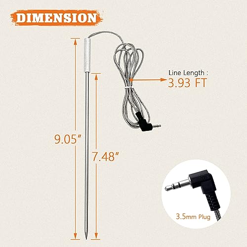 Replacement Meat Probe for Expert Grill Commodore Pellet Grill & Smoker, 3.5mm Plug Thermometer Probe with 2 Pack Probe Clips for Expert Grill Probe Accessories - Grill Parts America