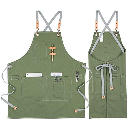 Cotton Apron for Men Women, Chef BBQ Grill Work Shop Aprons with Adjustable Strap (Green) - Grill Parts America