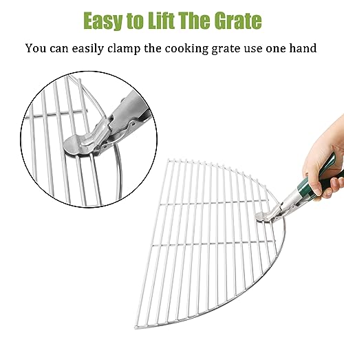 KAMaster Stainless Steel Grill Grate Lifter Gripper,Grate Grabber with Green Protective Cover Grill Grate Lifter Tool for Big Green Egg Accessories Kamado Charcoal Grill Smoker,Weber,Primo,Grill Dome - Grill Parts America