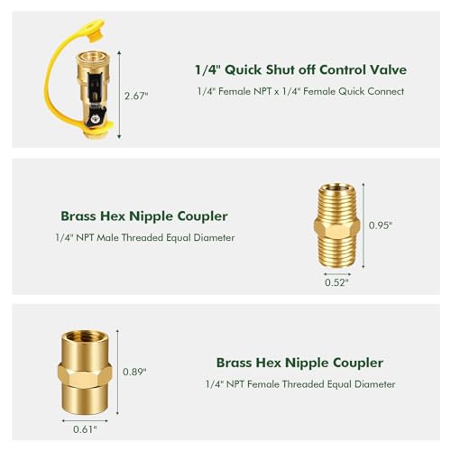 Detoypapa 7pcs Propane Quick Connect Fittings, 1/4" RV Shutoff Valve, Full Flow Plug, and Versatile Adapter Set for Low Pressure Gas Appliances and RV Propane Quick Connections, Solid Brass - Grill Parts America