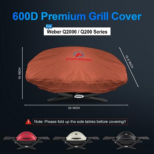 Comnova Grill Cover for Weber Q Series - 7111 BBQ Cover for Weber Q2000 and Q200 Series Gas Grill Heavy Duty & Waterproof, 33 Inch Barbecue Covers for Weber Q2200, Q2000, Q2400, Q200, Q220 and More - Grill Parts America