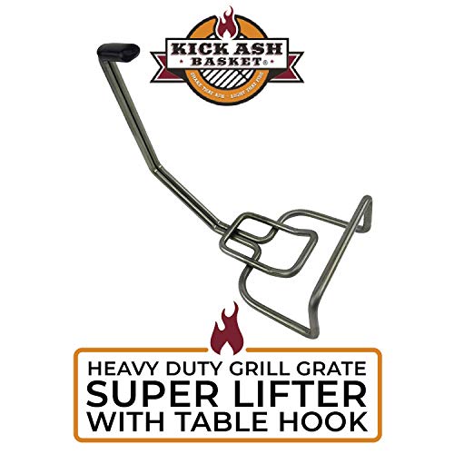 Kick Ash Basket Heavy Duty Grill Grate Super Lifter with Table Hook and Handle for Grill Grids, Pizza Stones, and Cast Iron Pans, Stainless Steel BBQ and Smoker Accessories - Designed in Wisconsin - Grill Parts America
