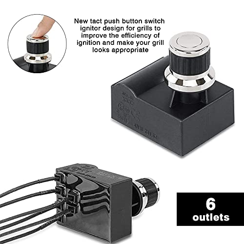 Hisencn 6 Outlets Tact Push Button Chrome Coated Universal Spark Generator Switch, Grill Ignitor Kit for Home Depot Nexgril 720-0830H, 720-0830D, 720-0888, 720-0888N and Most Nexgrill Grill Models - Grill Parts America