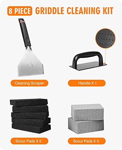 HOMENOTE Griddle Cleaning Kit for Blackstone, Professional Griddle Scraper Kit with Reinforced Heavy Duty Griddle Scraper, Grill Bricks, Scouring Pads with Handle - Grill Parts America