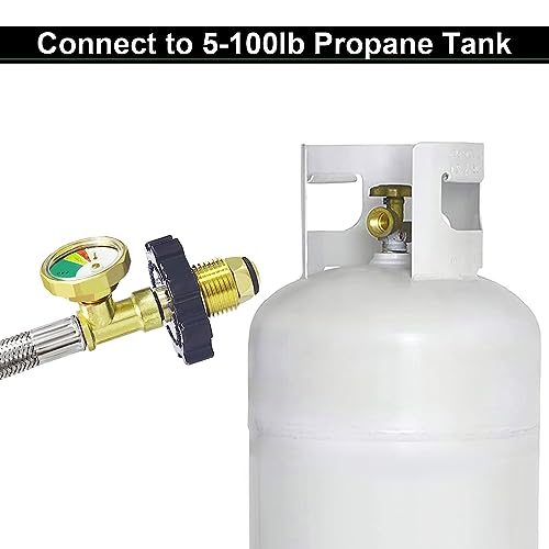 MEFUN 15FT Propane Adapter Hose 1lb to 20lb Converter, Stainless Braided POL Propane Hose with Gauge for Buddy Heater, Coleman Stove, Tabletop Grill and More 1 LB Portable Appliance to 5-100 LB Tank - Grill Parts America