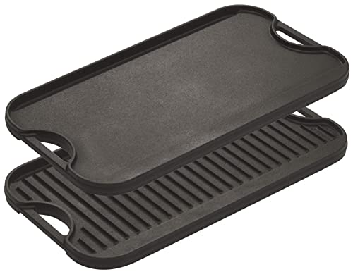 Lodge LPGI3 Cast Iron Reversible Grill/Griddle, 20-inch x 10.44-inch, Black - Grill Parts America