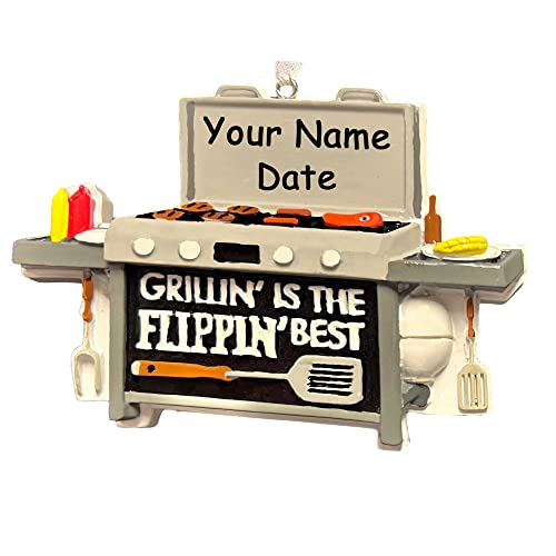 Personalized Outdoor Grilling Christmas Ornament - Barbeque BBQ Burger Griller Holiday Tree Decoration with Custom Name - Grill Parts America