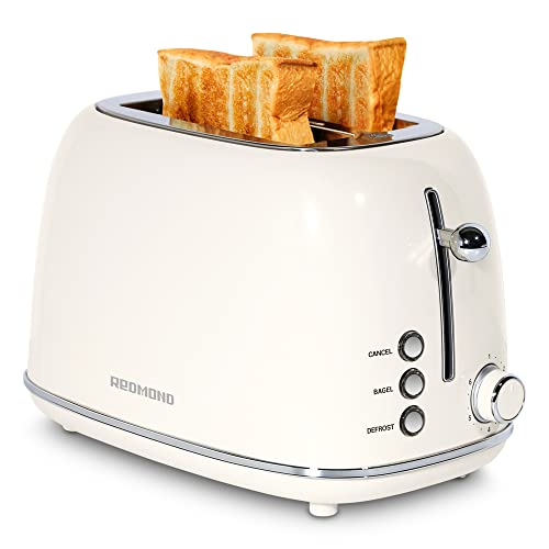 REDMOND 2 Slice Toaster Retro Stainless Steel Toaster with Bagel, Cancel, Defrost Function and 6 Bread Shade Settings Bread Toaster, Extra Wide Slot and Removable Crumb Tray, Cream, ST028 - Kitchen Parts America