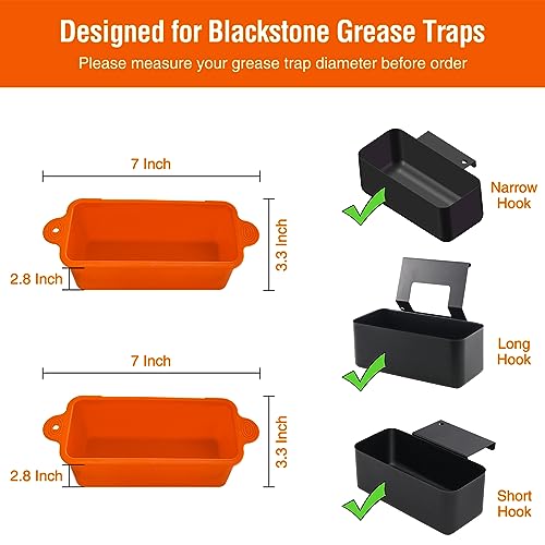 AKSDTH 2 Pack Blackstone Silicone Grease Cup Liners for 36 28 22 17 Inch Griddle, Reusable Grease Catcher Liner Grill Grease Tray Blackstone Accessories, Replacement of Aluminum Foil Drip Pans, Orange - Grill Parts America