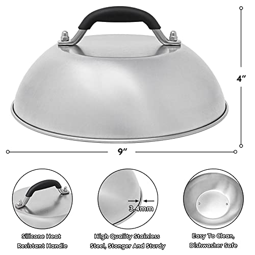 HULISEN Melting Dome & Smashed Burger Press Fits Blackstone and Camp Chef, Stainless Steel 9" Basting Cover, Heavy Duty Grill Press for Hamburger, Bacon, Griddle Accessories Kit, Gift Package - Grill Parts America