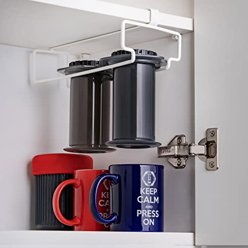 The RACK: Under Cabinet Rack Compatible with AeroPress Coffee Maker. Fits All Models Including AeroPress Go. (White) - Kitchen Parts America