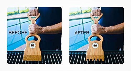 GrillSafe Pitmaster Superior Quality Wooden Grill Scrapers & BBQ Grill Cleaner. Versatile Non-Wire Dual-Handled Grill Brush & Bottle Opener. - Grill Parts America