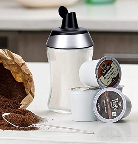 J&M DESIGN Sugar Dispenser w/Pour Spout For Coffee Bar Accessories, Tea Organizer Station Essentials, Coffee Gifts & Kitchen Baking w/Easy Spoon Pouring Shaker Lid - 7.5oz Glass Jar Container Bowl - Grill Parts America