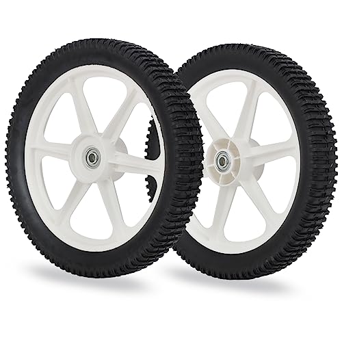 GICOOL 14 x 2'' Rubber Tire and Spoked Plastic Wheel, 1.75" Offset Hub Length, 1/2" Axle Bore, for Lawn mower Trolley Dolly Wheel Replacement, 2 Pack - Grill Parts America