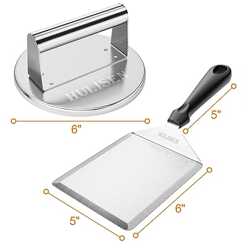 HULISEN Griddle Accessories for Blackstone, Smashed Burger Press Kit, Stainless Steel Burger Press with Raised edge & Burger Spatula, Professional Hamburger Grill Press for Flat Top Griddle Cooking - Grill Parts America