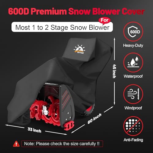 Zettum Snow Blower Cover - 600D Snowblower Covers Waterproof Heavy Duty, Outdoor Snow Thrower Cover Universal Fit for EGO, Honda, Ryobi, Cub Cadet, Ariens, Troy Bilt, Snow Joe, Toro and PowerSmart - Grill Parts America