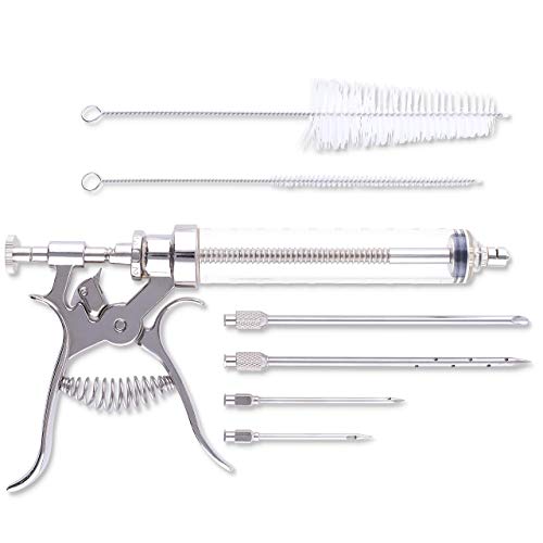 J&B Goods Professional Automatic BBQ Meat Marinade Injector Gun Kit with Case, 2 oz Large Capacity Barrel and 4 Commercial Grade Marinade Needles. - Grill Parts America